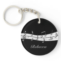 Grey black and white musical notes score acrylic key chains