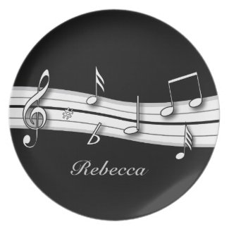 Grey black and white musical notes score plate