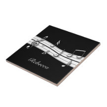 Grey black and white musical notes score tile