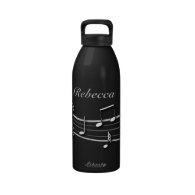 Grey black and white musical notes score water bottles