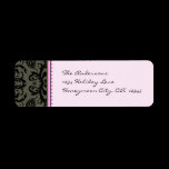 Grey & Black Damask Dots Pale Pink Address Labels