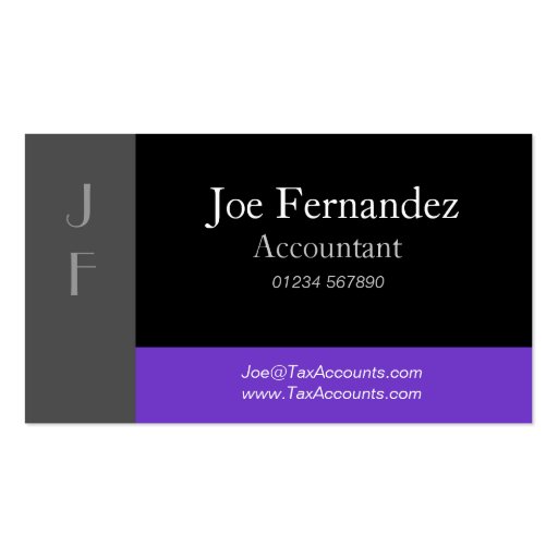 Grey, Black & Purple Professional Business Card (front side)