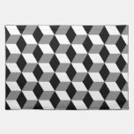 Grey, Black & White 3D Cubes Pattern placemats