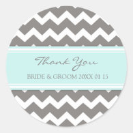 Grey Blue Chevron Thank You Wedding Favor Tags Sticker