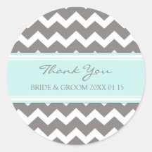 Grey Blue Chevron Thank You Wedding Favor Tags Sticker