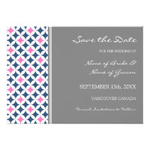 Grey Blue Pink Wedding Save the Date Card