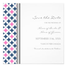 Grey Blue Pink  Wedding Save the Date Card