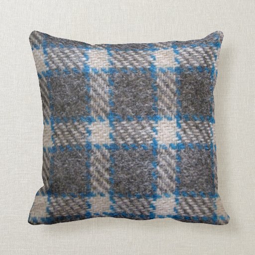 Grey & blue Tartan material Throw Pillow Zazzle