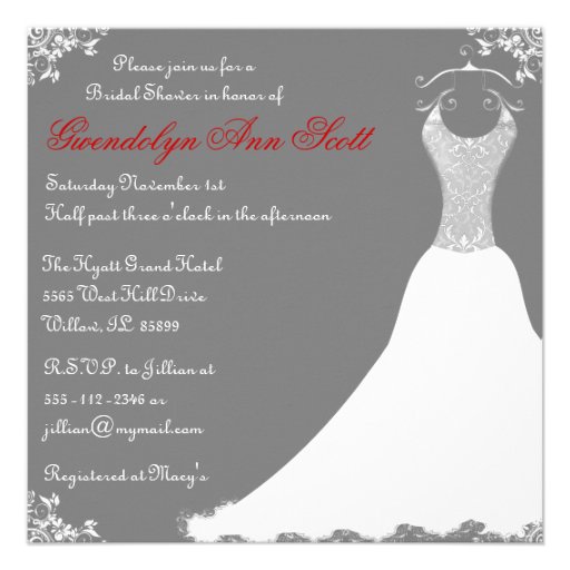 Grey Bridal Shower Wedding Gown Invitation