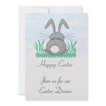 Grey Bunny Easter Dinner Invitation