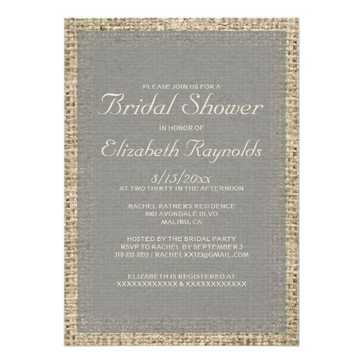 Grey Burlap Bridal Shower Invitations