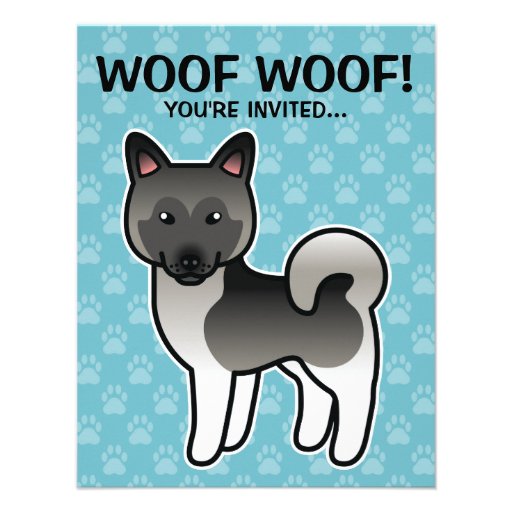 Grey Cartoon Norwegian Elkhound Moose Dog Personalized Invitations
