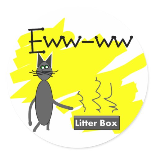 Grey Cat Art--Hilarious Stinky Litter Box and Cat sticker