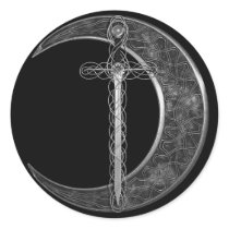 Grey Celtic Sword and Moon Round Sticker