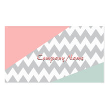 Grey Chevron  Mint and Coral Business Card Template