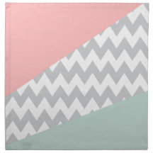 Grey Chevron - Mint and Coral Cloth Napkins
