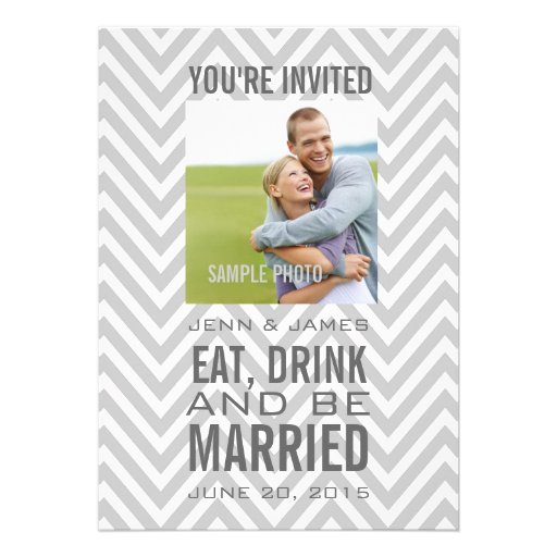 Grey Chevron Modern Photo Wedding Invitation