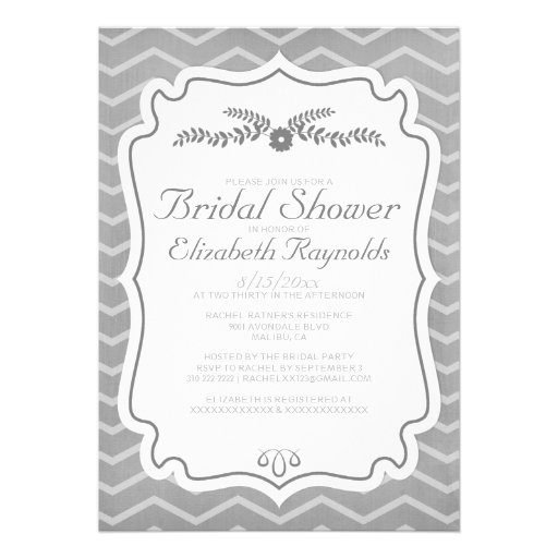 Grey Chevron Stripes Bridal Shower Invitations