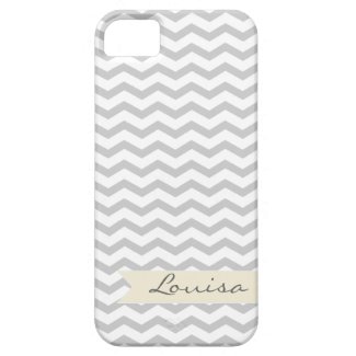 Grey Chevron with beige personalized label iPhone 5 Case