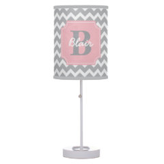 Grey Chevron with Pink Frame Name and Initial Lamp