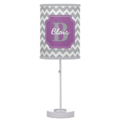 Grey Chevron with Purple Frame Name and Initial Desk Lamps