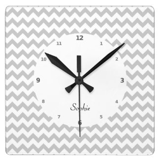 Grey And White Chevrons Wall Clock