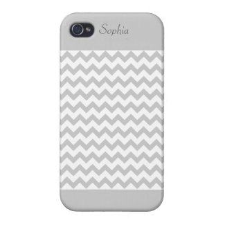 Grey Chevrons On White with Monogram iPhone 4 Case