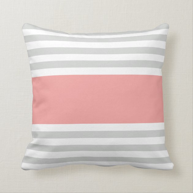Grey Coral Stripes Monogram Pillow