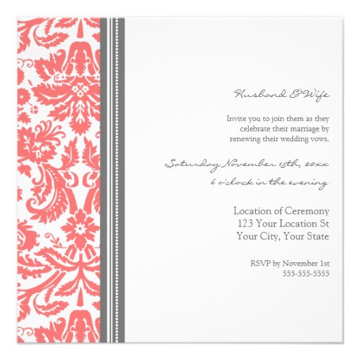 Grey Coral Wedding Vow Renewal Invitation