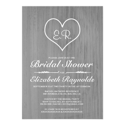 Grey Country Bridal Shower Invitations