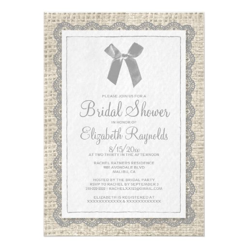Grey Country Burlap Bridal Shower Invitations