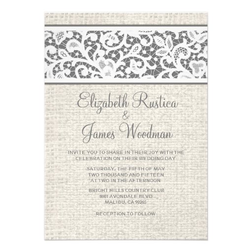 Grey Country Burlap & Linen Wedding Invitations