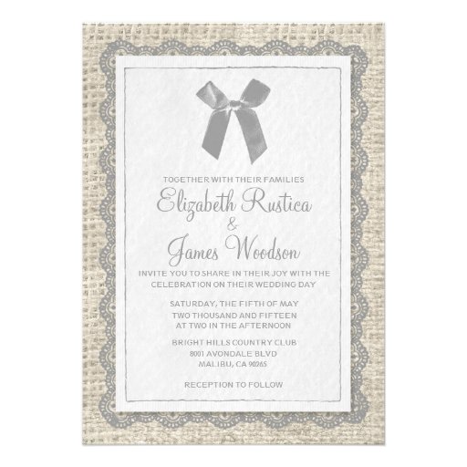 Grey Country Burlap Wedding Invitations