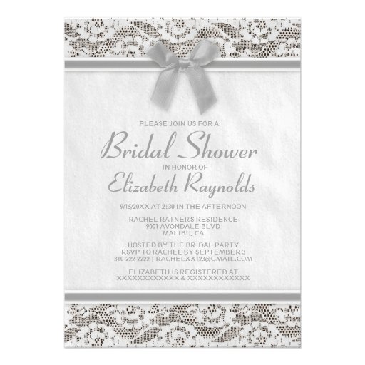 Grey Country Lace Bridal Shower Invitations