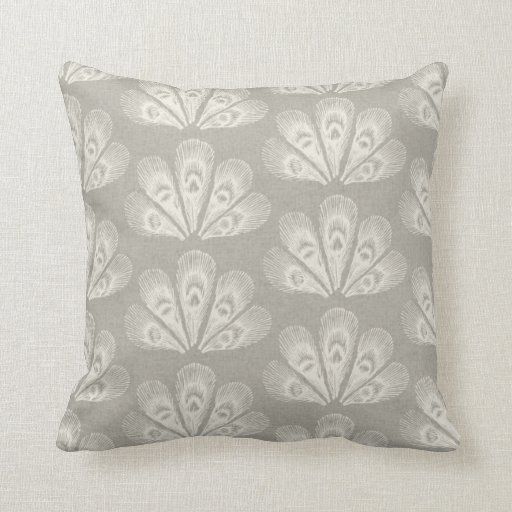 Grey & Cream Peacock Throw Pillow | Zazzle