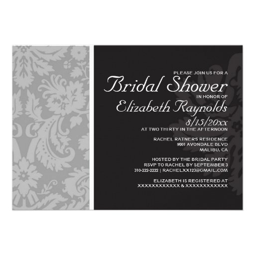 Grey Damask Bridal Shower Invitations