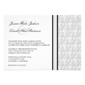 Grey Damask Formal 5x7 Wedding Invitation