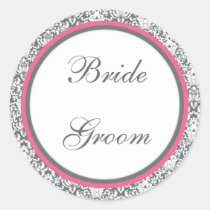 Grey Damask (Pink) Wedding Sticker stickers