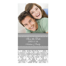 Grey Damask Save the Date Wedding Photo Cards