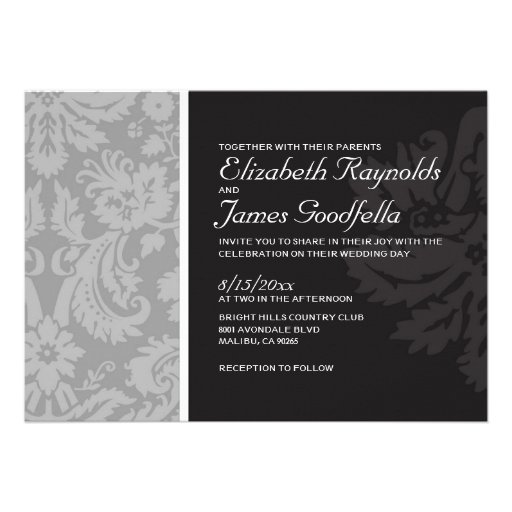 Grey Damask Wedding Invitations