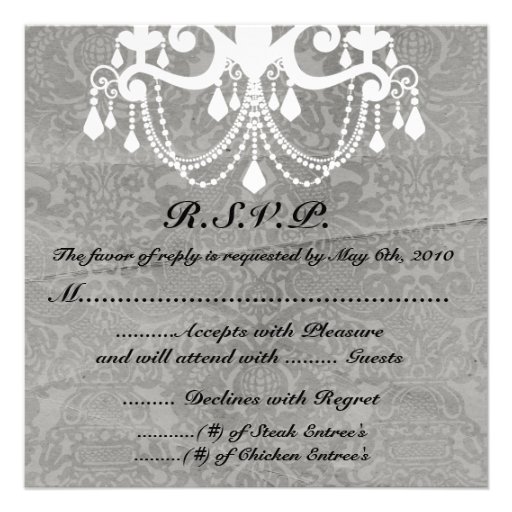 Grey Damask with White Chandielr R.S.V.P. Invite