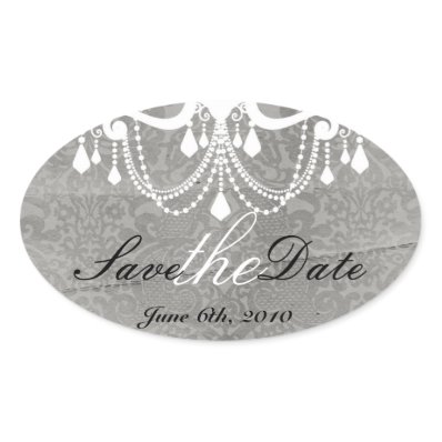 Grey Damask with White Chandielr Wedding Sticker
