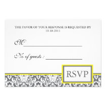 'Grey Damask (yellow)' Damask RSVP Invite invitations