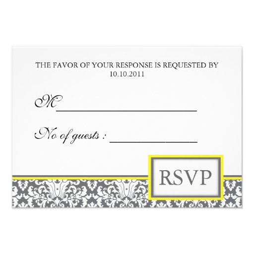 'Grey Damask (yellow)' Damask RSVP Invite