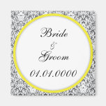 "Grey Damask (yellow)" save the date Magnet