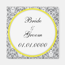 "Grey Damask (yellow)" save the date Magnet magnets