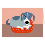 Grey Dog in Dog Bed Greeting Cards