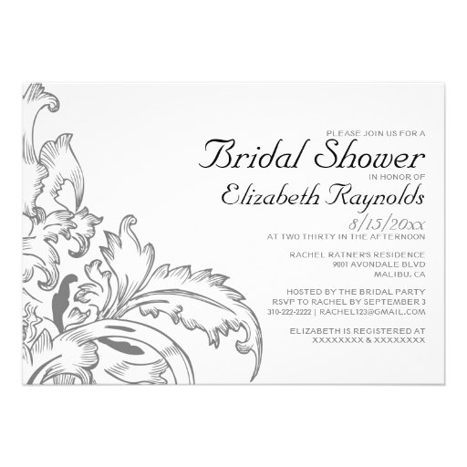 Grey Flourish Bridal Shower Invitations