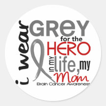 Grey For My Hero 2 Mom Brain Cancer Stickers