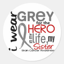 Grey For My Hero 2 Sister Brain Cancer Stickers